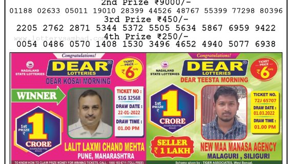 Download Result of Nagaland State Dear 6  01-03-2022 Draw at 6:00Pm