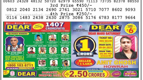 Download Result of Nagaland State Dear 6 09-04-2022 Draw at 8:00Pm