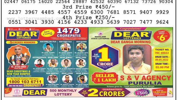 Download Result of Nagaland State Dear 6 09-05-2022 Draw at 6:00Pm