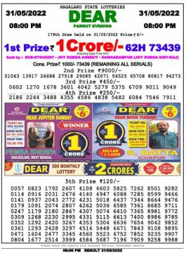 Download Result of Nagaland State Dear 6 Draw 31-05-2022 Draw at 8:00Pm