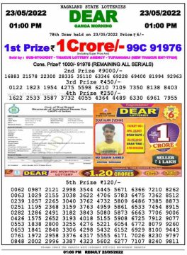 Download Result of Nagaland State Dear 6 Draw 23-05-2022 Draw at 1:00Pm