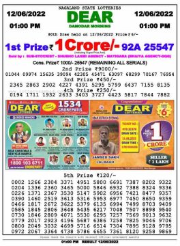 Download Result of Nagaland State Dear 6 Draw 12-06-2022 Draw at 1:00Pm