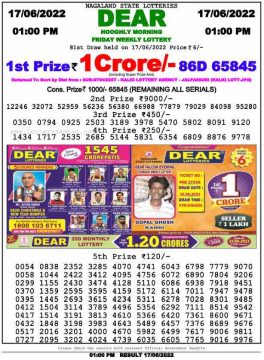 Download Result of Nagaland State Dear 6 Draw 17-06-2022 Draw at 1:00Pm