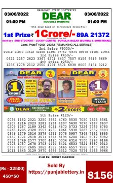 Download Result of Nagaland State Dear 6 Draw 03-06-2022 Draw at 1:00Pm