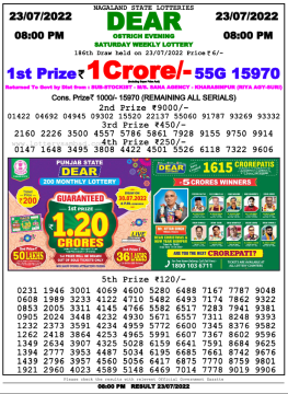 Download Result of Nagaland State Dear 6 Draw 23-07-2022 Draw at 8:00Pm