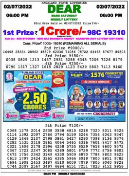 Download Result of Nagaland State Dear 6 Draw 02-07-2022 Draw at 6:00Pm