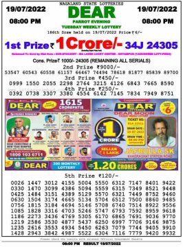 Download Result of Nagaland State Dear 6 Draw 19-07-2022 Draw at 8:00Pm