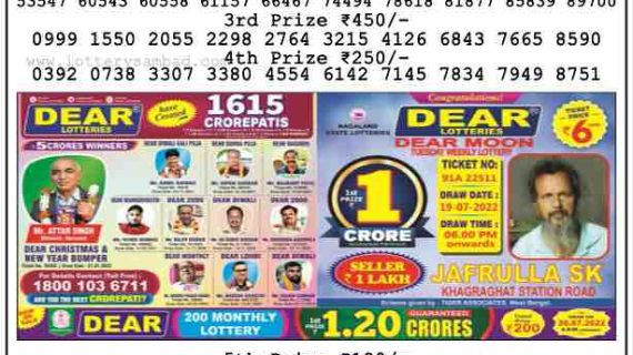 Download Result of Nagaland State Dear 6 Draw 19-07-2022 Draw at 8:00Pm