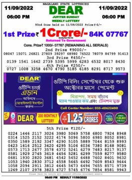 Download Result of Nagaland State Dear 6 11-09-2022 Draw at 6:00Pm