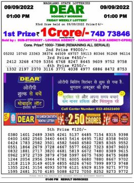 Download Result of Nagaland State Dear 6 09-09-2022 Draw at 1:00Pm